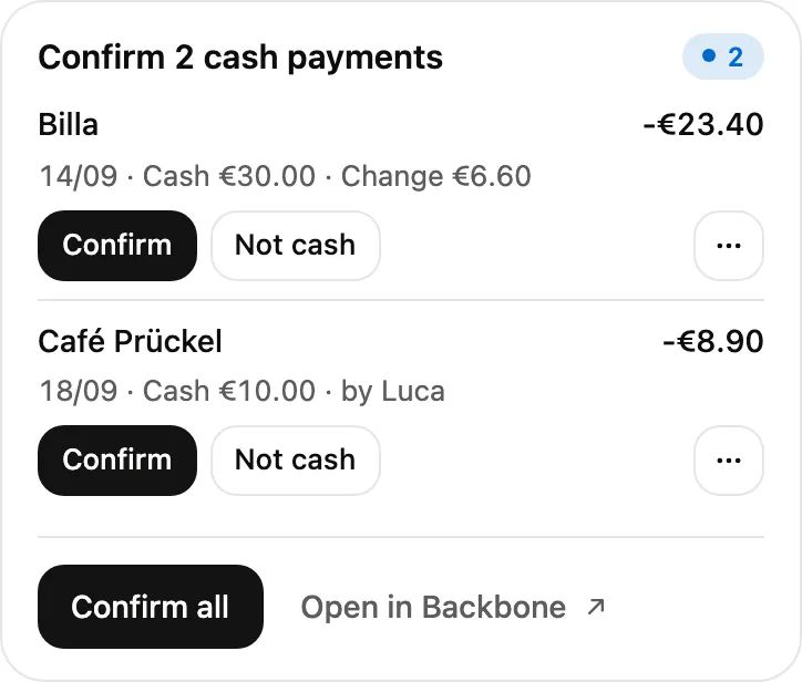 Confirm cash payments
